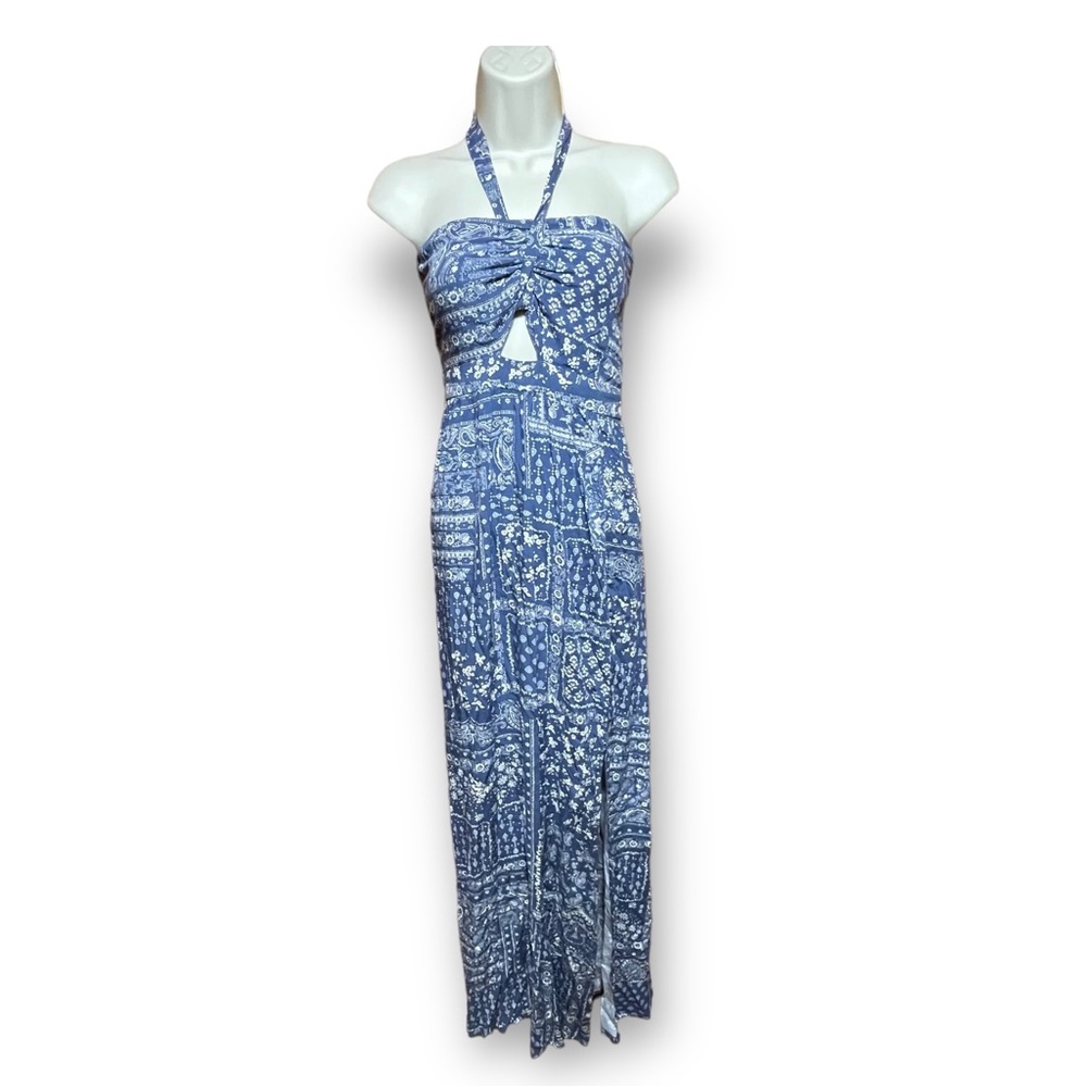 Rewind Halter Maxi Dress-Navy Patchwork-NWT-Juniors XXL
